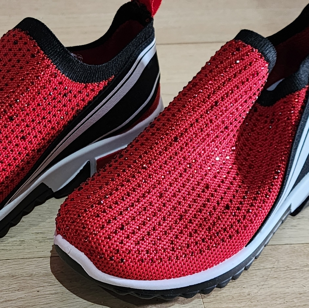 Red and Black Women's Slip-On Sneakers